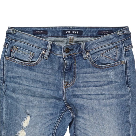 Vigoss Women's The Chelsea Skinny Blue Jeans Distressed Size 28  Blue - Picture 3 of 12